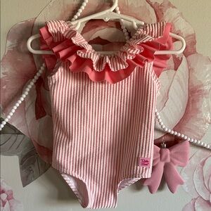 Ruffle Butts Pink and White Striped Bodysuit